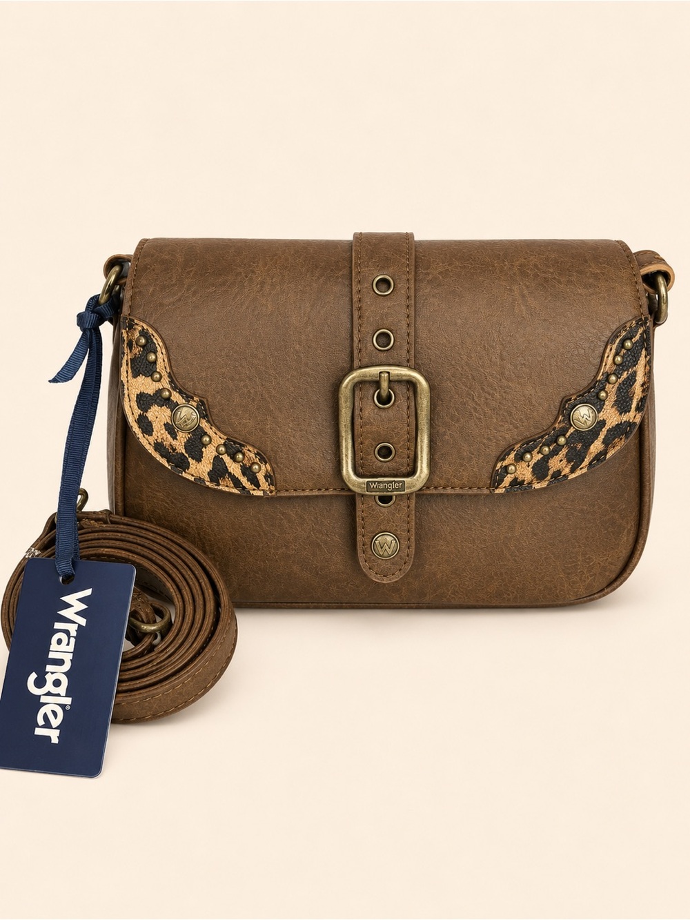 Wrangler Brown Crossbody with Leopard Accent